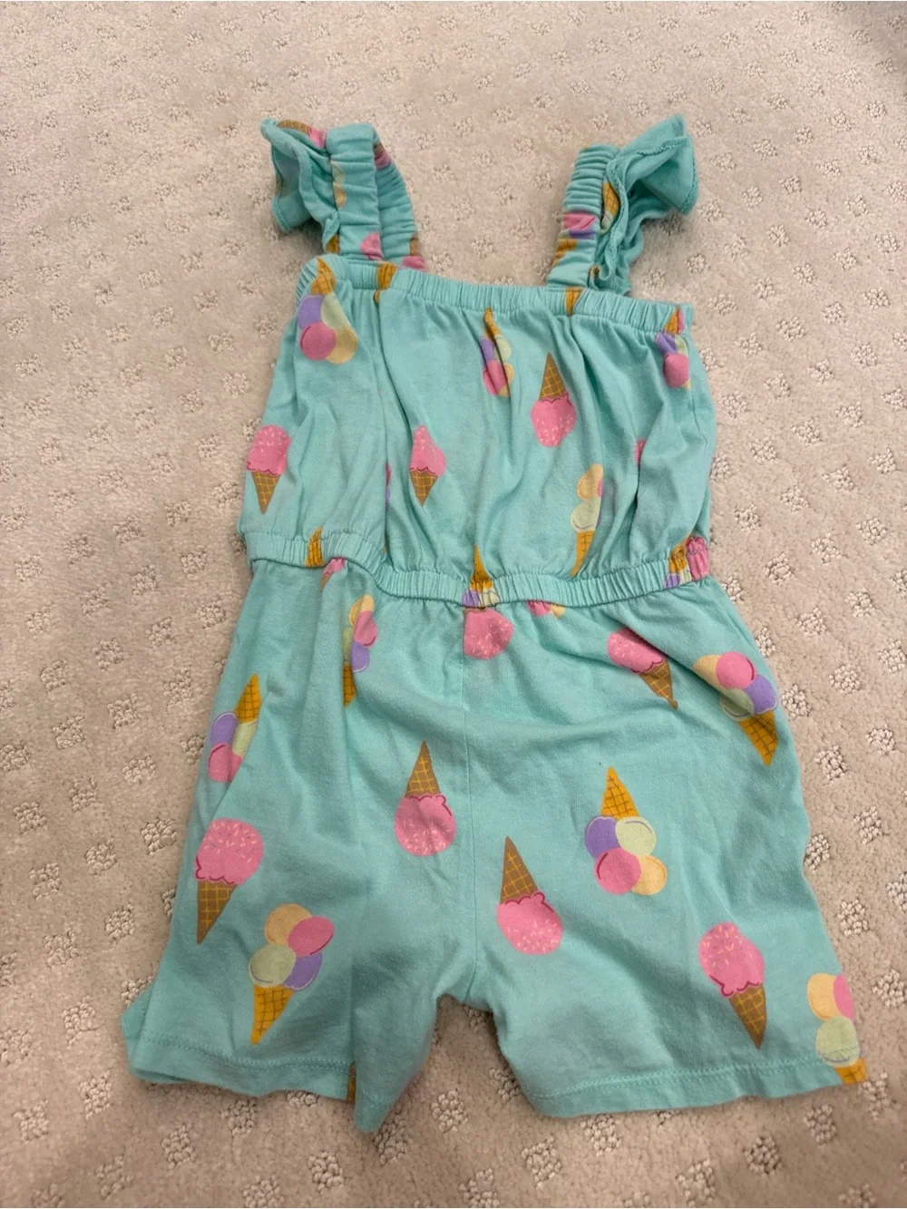 Old Navy Ice Cream Print Romper Girls 4T Aqua Summer Ruffle Strap One Piece
